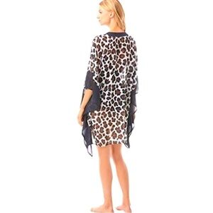 STEVE Madden Sheer Black White Fringed Swim Cover up Kimono Leopards Print O/S